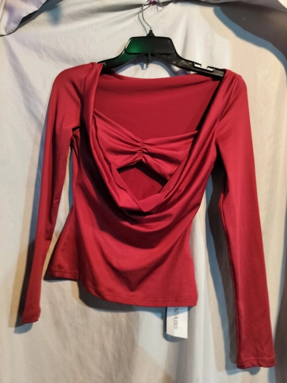 Cowl-Back Long Sleeve Tee in Deep Red